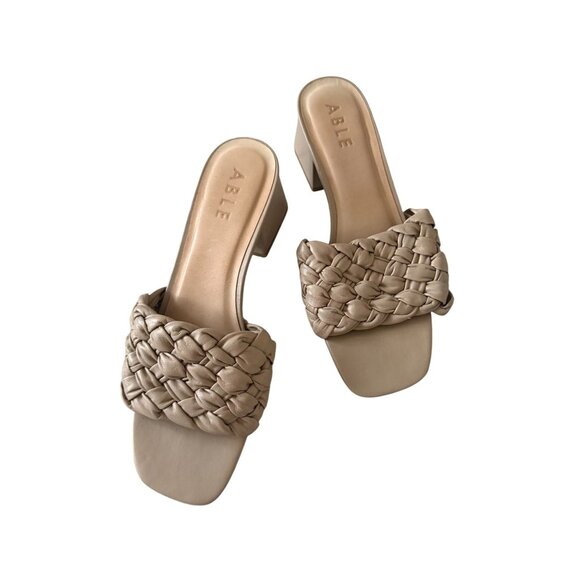 ABLE Beige Braided Leather Heels Sandals Size 9.5 - Picture 3 of 8